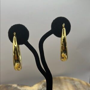 Sleek Gold Hoop Earrings with Modern Design 1 1/2” Round. Gold Tone Earrings